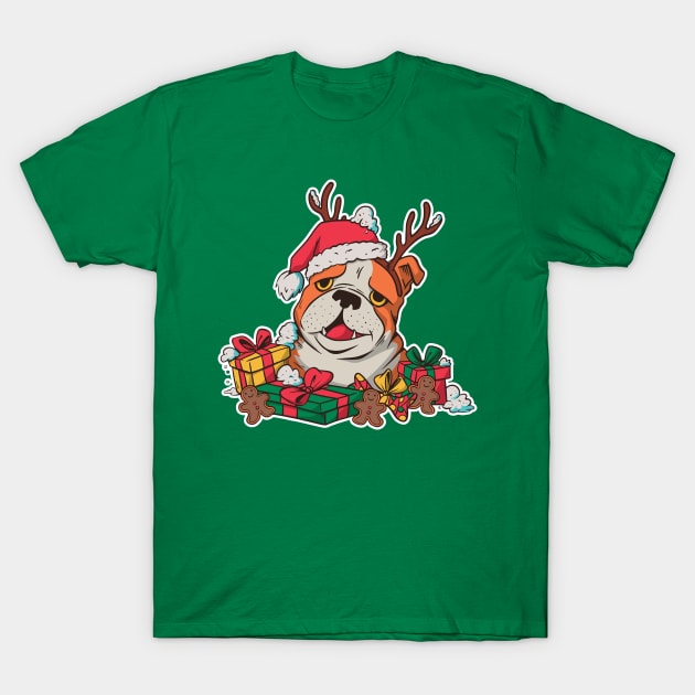 Christmas Bulldog T-Shirt by Safdesignx